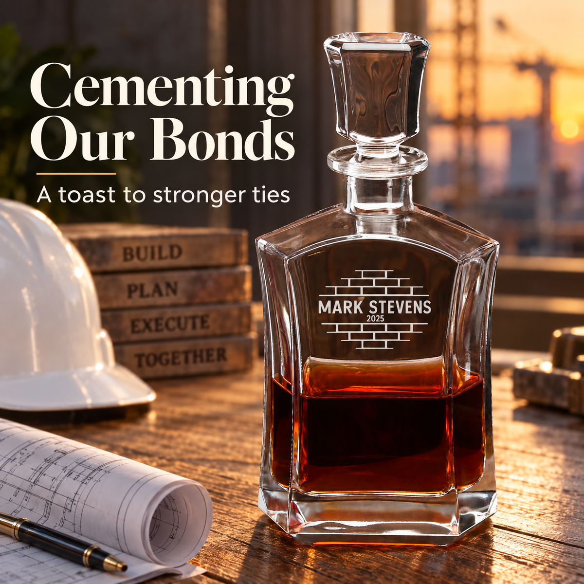 Construction Company Gifts – Slick Decanter Set with 2 Glasses, 9 Whiskey Stones & Wooden Box – image 18