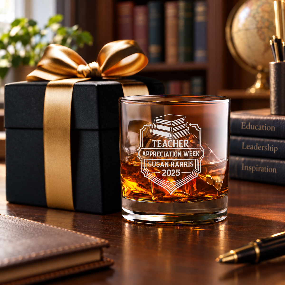 Education Company Gifts – Slick Decanter Set with 2 Glasses, 9 Whiskey Stones & Wooden Box product image