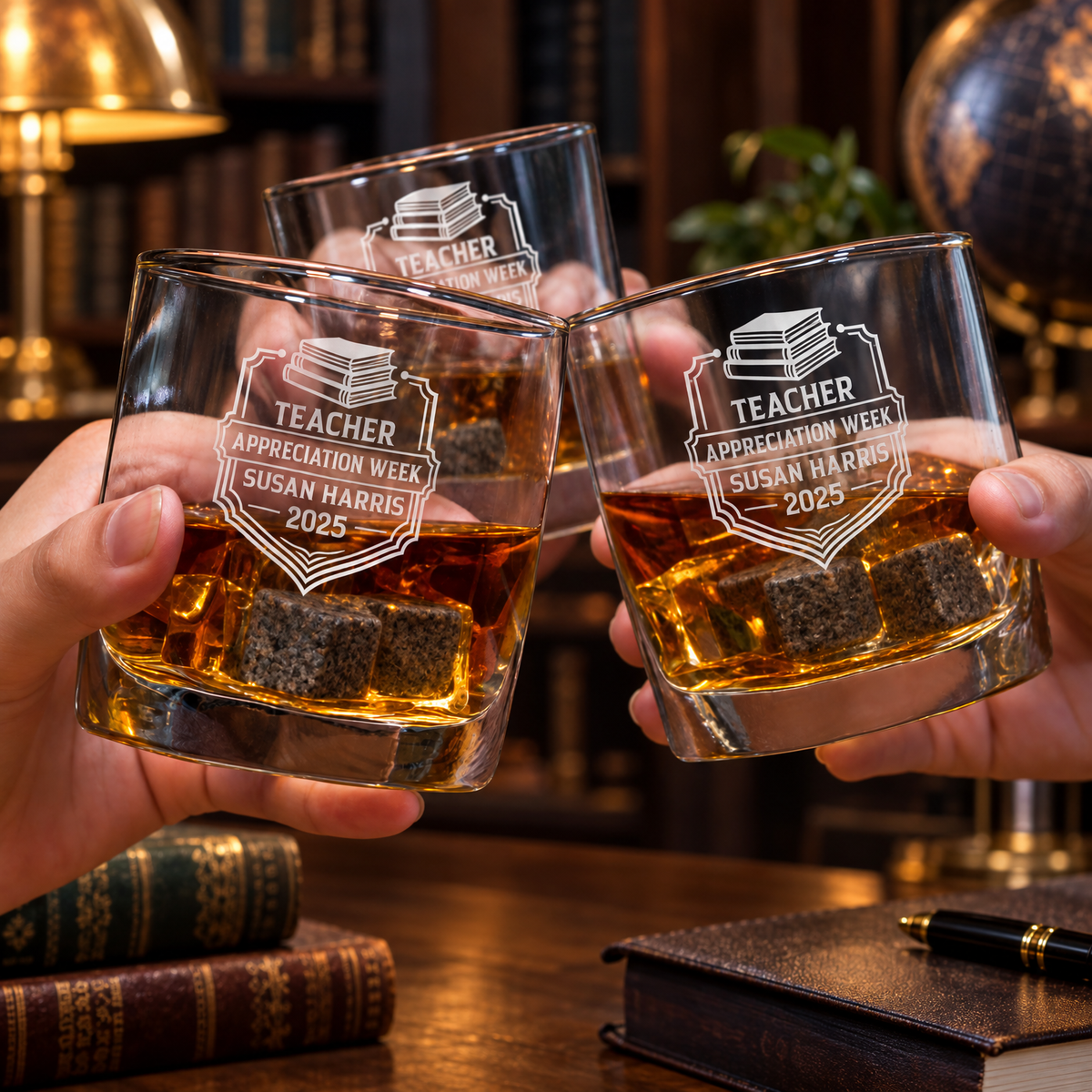 Education Company Gifts – Slick Decanter Set with 2 Glasses, 9 Whiskey Stones & Wooden Box – image 08