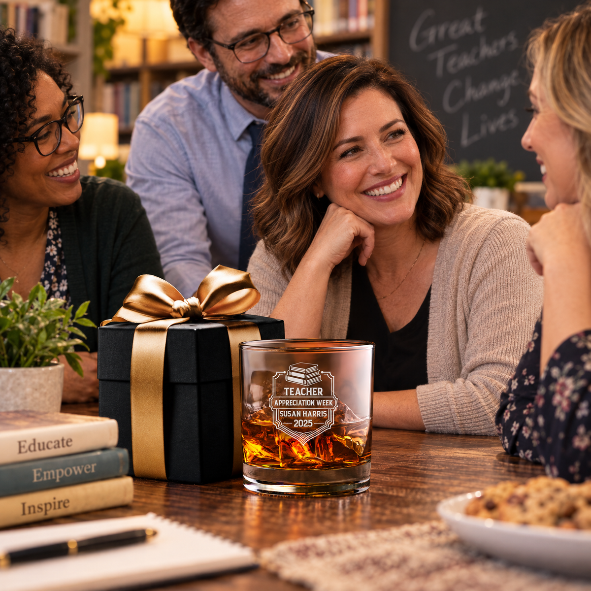 Education Company Gifts – Slick Decanter Set with 2 Glasses, 9 Whiskey Stones & Wooden Box product image
