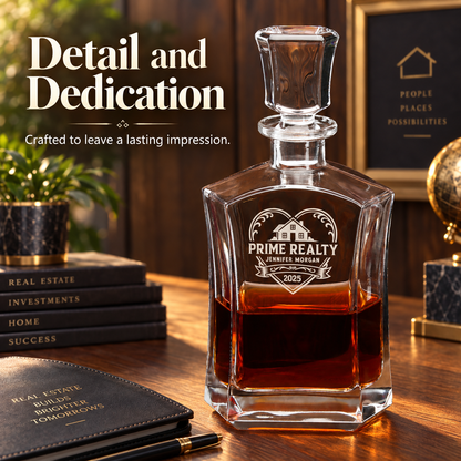 Real Estate Company Gifts – Slick Decanter Set with 2 Glasses, 9 Whiskey Stones & Wooden Box – image 18