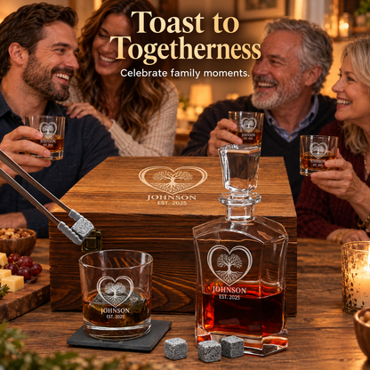 Family Gift – Slick Decanter Set with 2 Glasses, 9 Whiskey Stones & Wooden Box – image 07
