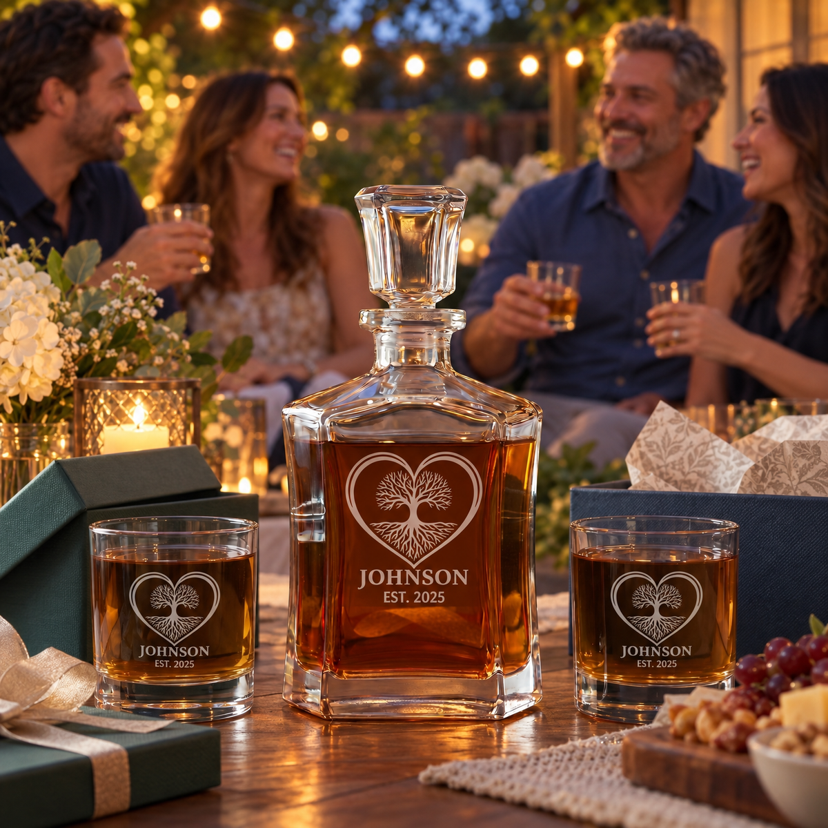 Family Gift – Slick Decanter Set with 2 Glasses, 9 Whiskey Stones & Wooden Box product image
