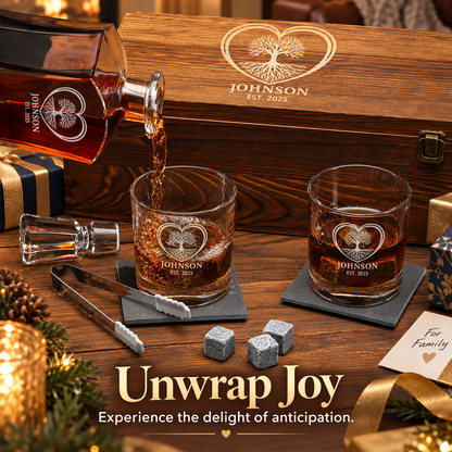 Family Gift – Slick Decanter Set with 2 Glasses, 9 Whiskey Stones & Wooden Box – image 14