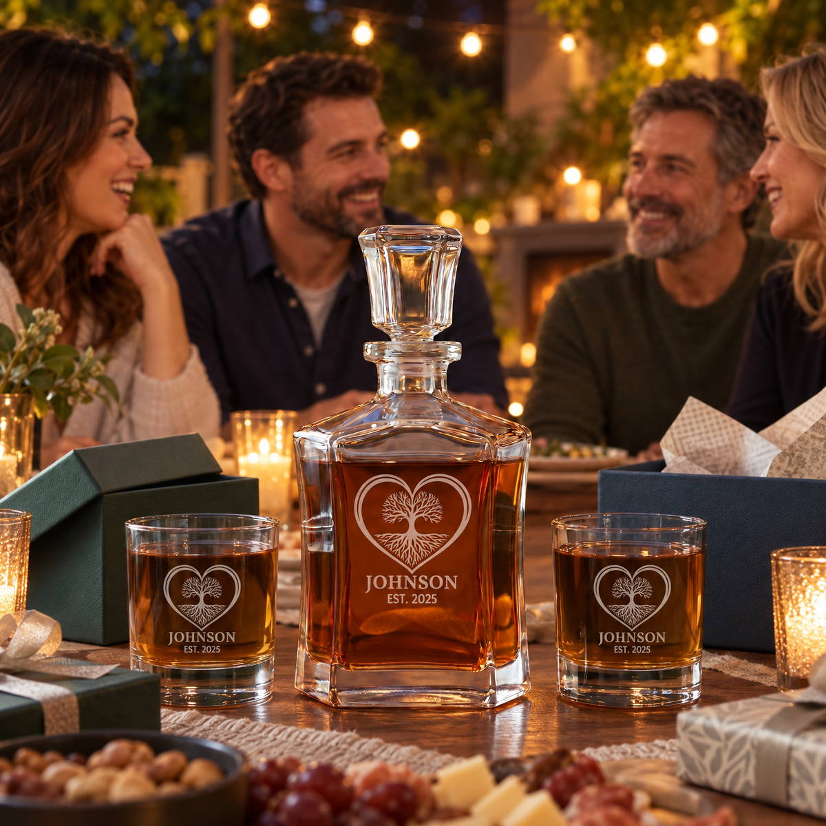 Family Gift – Slick Decanter Set with 2 Glasses, 9 Whiskey Stones & Wooden Box product image