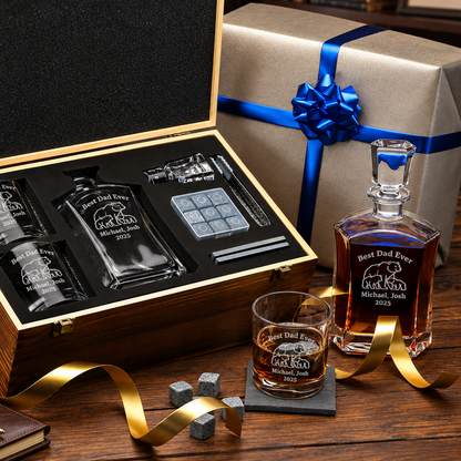 Gift for Father – Slick Decanter Set with 2 Glasses, 9 Whiskey Stones & Wooden Box – image 04