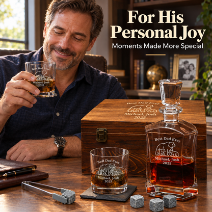 Gift for Father – Slick Decanter Set with 2 Glasses, 9 Whiskey Stones & Wooden Box – image 07