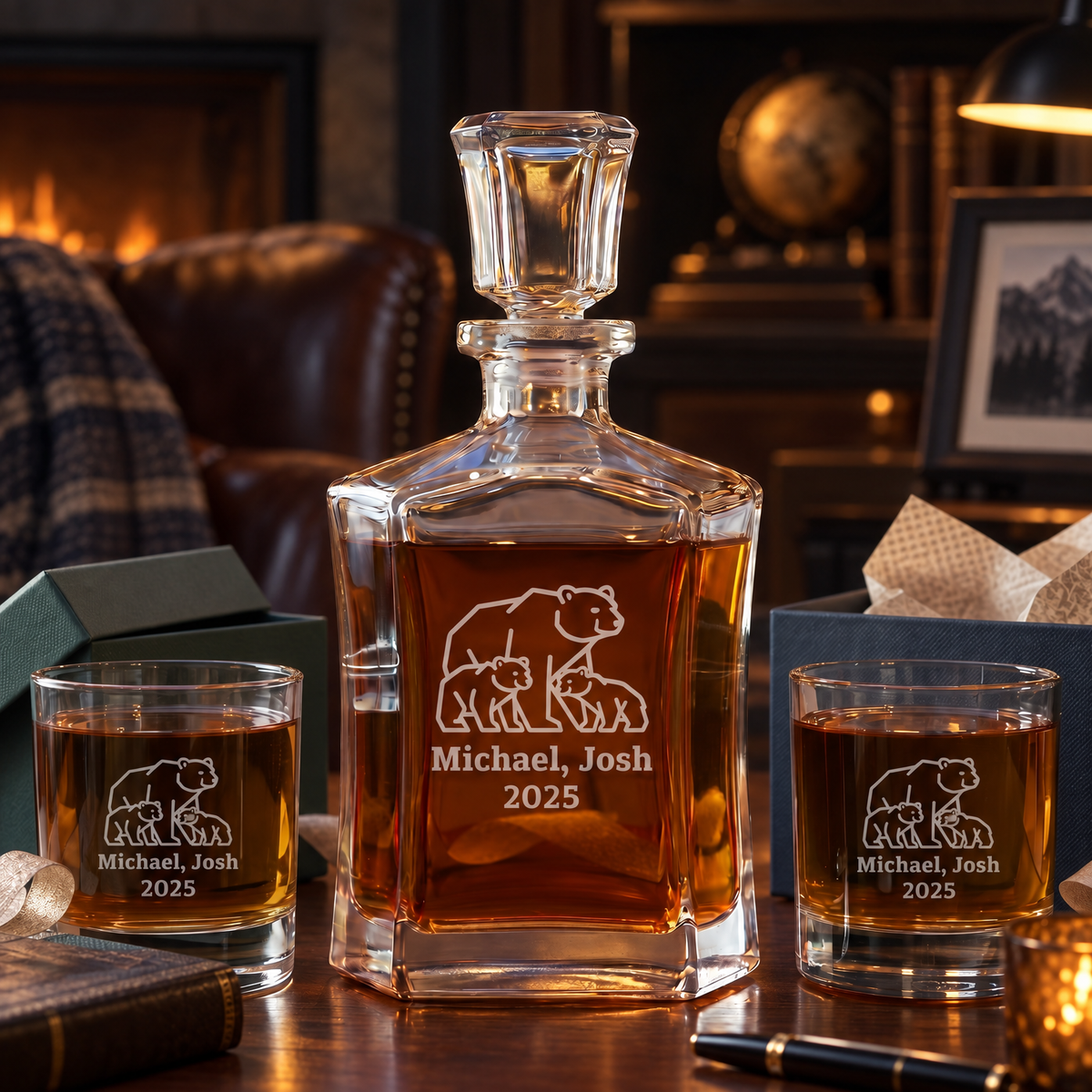 Gift for Father – Slick Decanter Set with 2 Glasses, 9 Whiskey Stones & Wooden Box – image 10