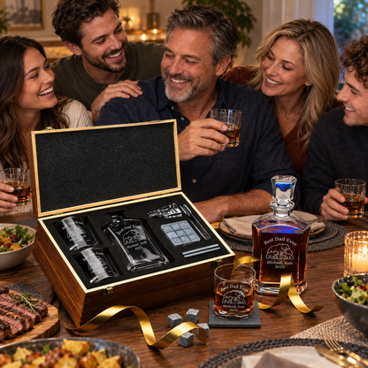 Gift for Father – Slick Decanter Set with 2 Glasses, 9 Whiskey Stones & Wooden Box – image 13