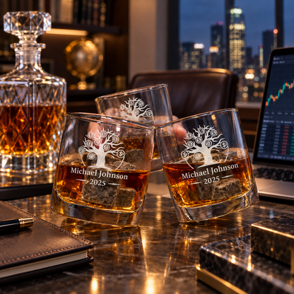 Finance Company Gifts – Slick Decanter Set with 2 Glasses, 9 Whiskey Stones & Wooden Box – image 08