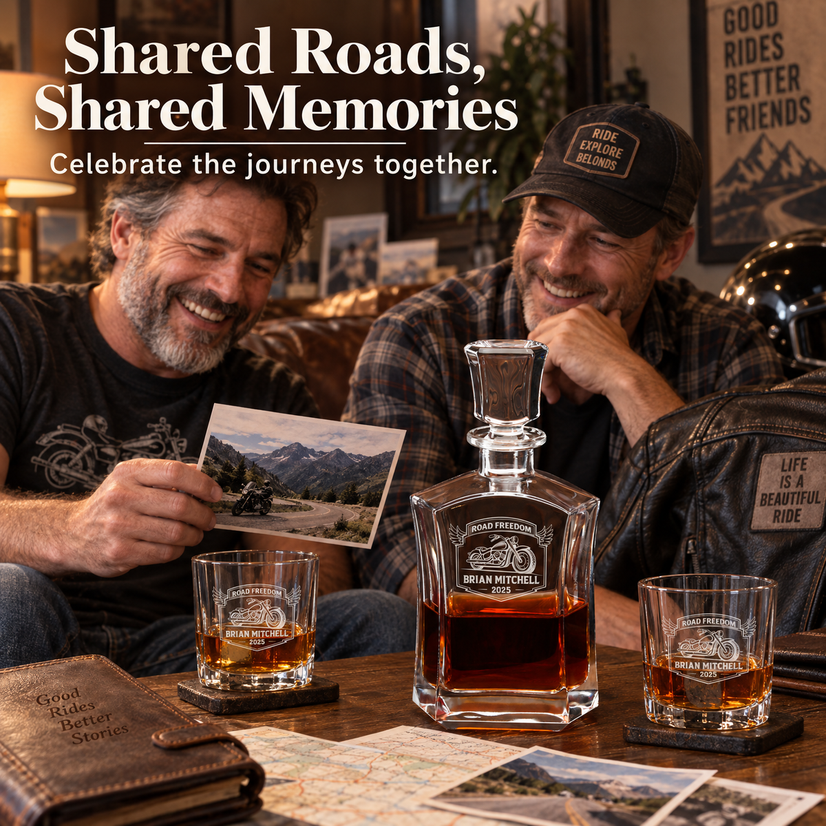 Gift for Car & Motorcycle Enthusiasts – Slick Decanter Set with 2 Glasses, 9 Whiskey Stones & Wooden Box product image