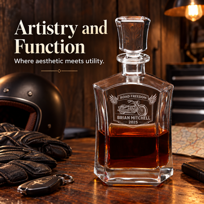 Gift for Car & Motorcycle Enthusiasts – Slick Decanter Set with 2 Glasses, 9 Whiskey Stones & Wooden Box – image 18