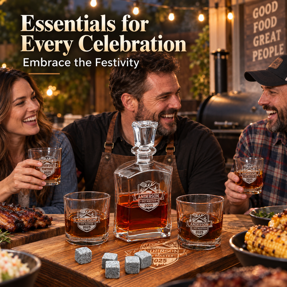Gift for Grillmasters – Slick Decanter Set with 2 Glasses, 9 Whiskey Stones & Wooden Box – image 09