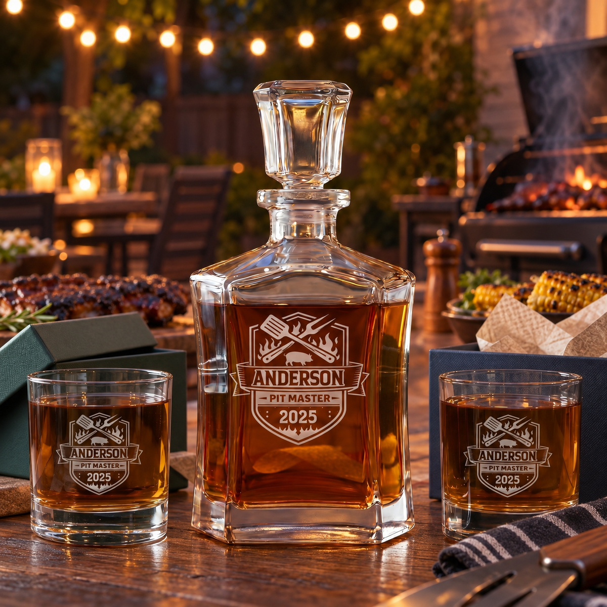 Gift for Grillmasters – Slick Decanter Set with 2 Glasses, 9 Whiskey Stones & Wooden Box – image 10