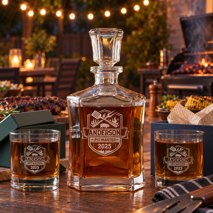 Gift for Grillmasters – Slick Decanter Set with 2 Glasses, 9 Whiskey Stones & Wooden Box – image 10