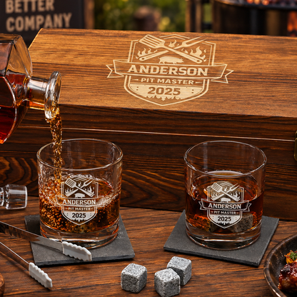 Gift for Grillmasters – Slick Decanter Set with 2 Glasses, 9 Whiskey Stones & Wooden Box – image 14