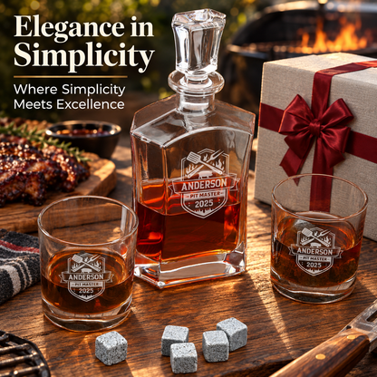 Gift for Grillmasters – Slick Decanter Set with 2 Glasses, 9 Whiskey Stones & Wooden Box – image 16