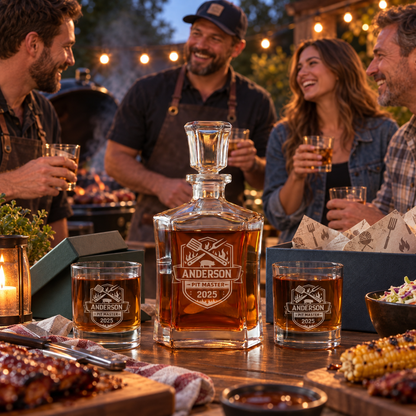 Gift for Grillmasters – Slick Decanter Set with 2 Glasses, 9 Whiskey Stones & Wooden Box – image 17
