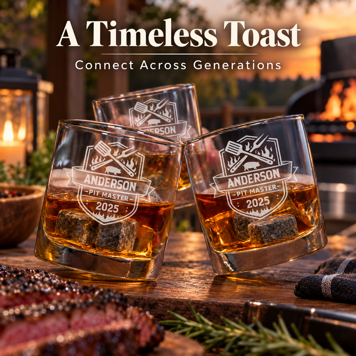 Gift for Grillmasters – Slick Decanter Set with 2 Glasses, 9 Whiskey Stones & Wooden Box – image 20