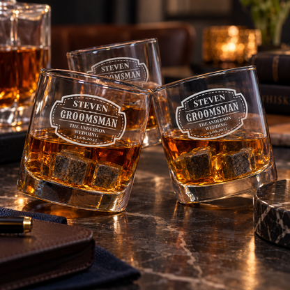 Groomsman Gift – Slick Decanter Set with 2 Glasses, 9 Whiskey Stones & Wooden Box – image 08