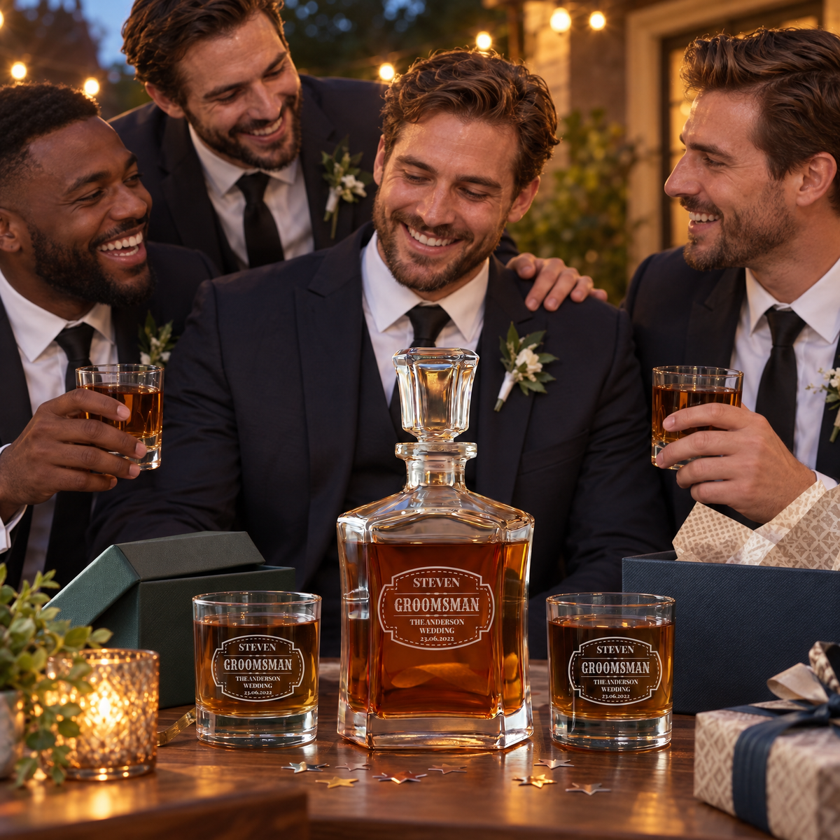 Groomsman Gift – Slick Decanter Set with 2 Glasses, 9 Whiskey Stones & Wooden Box – image 17