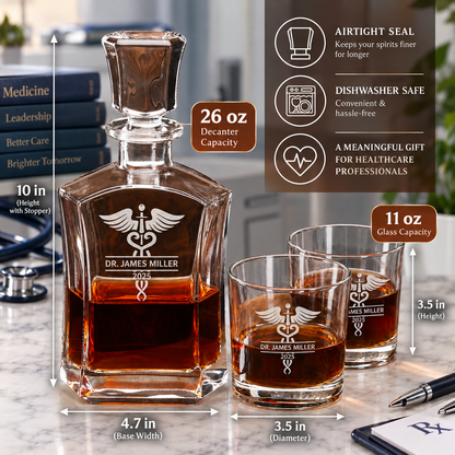 Healthcare Company Gifts – Slick Decanter Set with 2 Glasses, 9 Whiskey Stones & Wooden Box – image 02