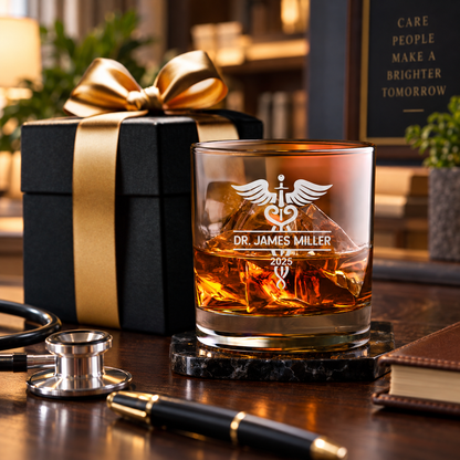 Healthcare Company Gifts – Slick Decanter Set with 2 Glasses, 9 Whiskey Stones & Wooden Box – image 06