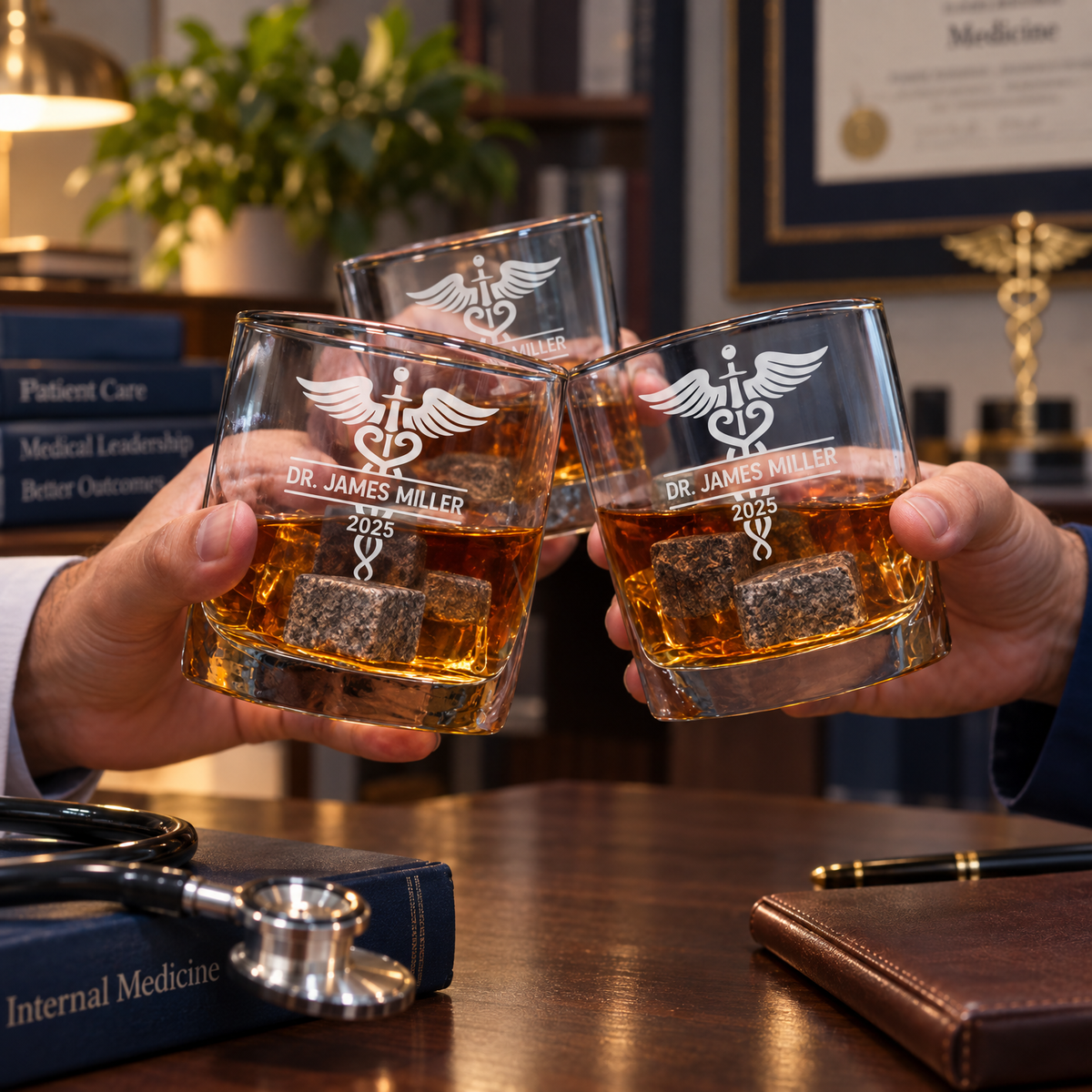 Healthcare Company Gifts – Slick Decanter Set with 2 Glasses, 9 Whiskey Stones & Wooden Box product image