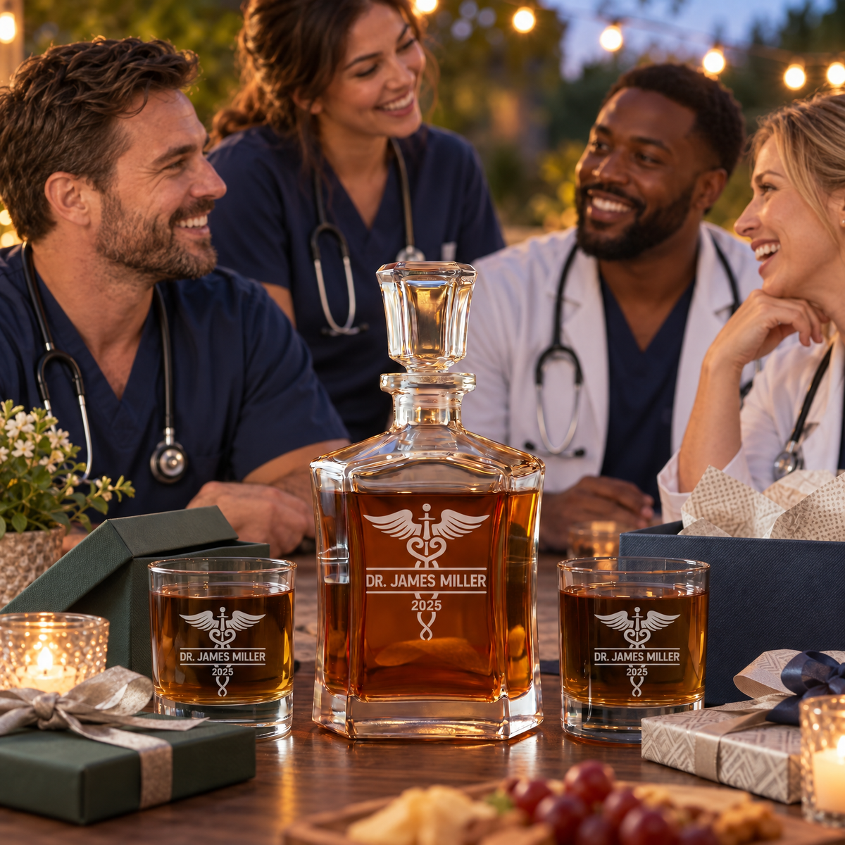 Healthcare Company Gifts – Slick Decanter Set with 2 Glasses, 9 Whiskey Stones & Wooden Box – image 17