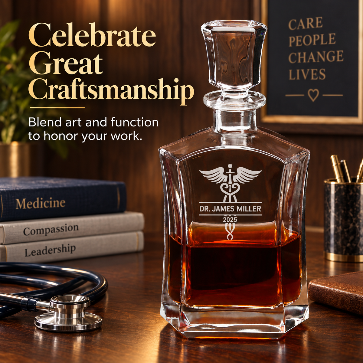 Healthcare Company Gifts – Slick Decanter Set with 2 Glasses, 9 Whiskey Stones & Wooden Box – image 18