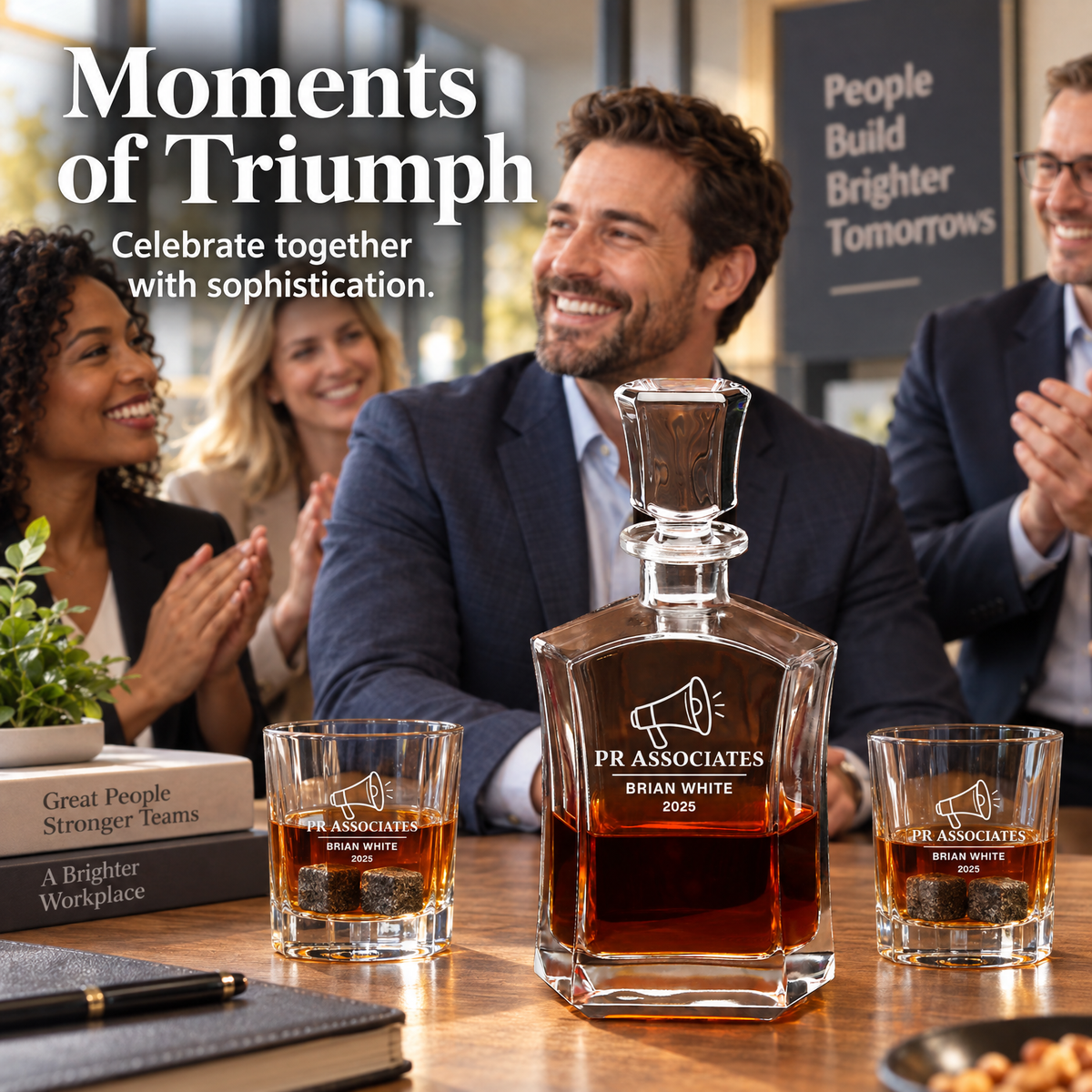 Human Resources Company Gifts – Slick Decanter Set with 2 Glasses, 9 Whiskey Stones & Wooden Box – image 03