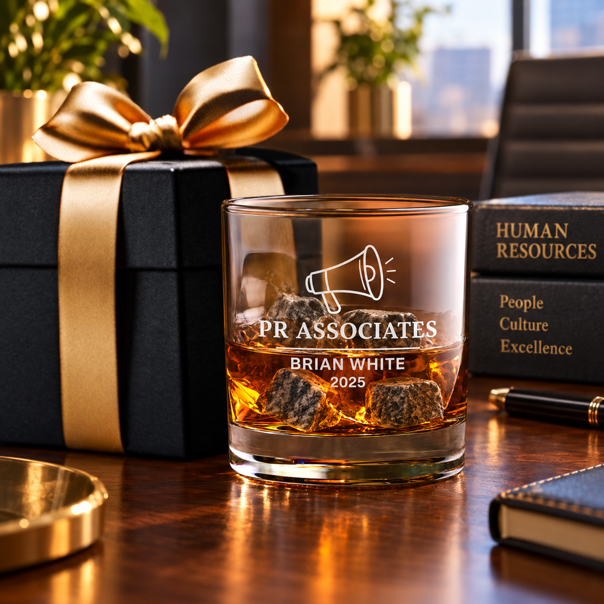 Human Resources Company Gifts – Slick Decanter Set with 2 Glasses, 9 Whiskey Stones & Wooden Box product image