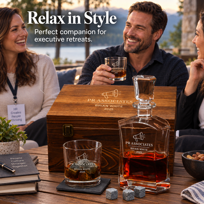 Human Resources Company Gifts – Slick Decanter Set with 2 Glasses, 9 Whiskey Stones & Wooden Box – image 07