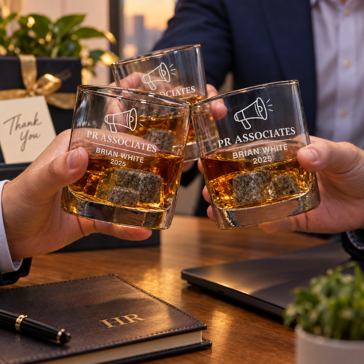 Human Resources Company Gifts – Slick Decanter Set with 2 Glasses, 9 Whiskey Stones & Wooden Box product image