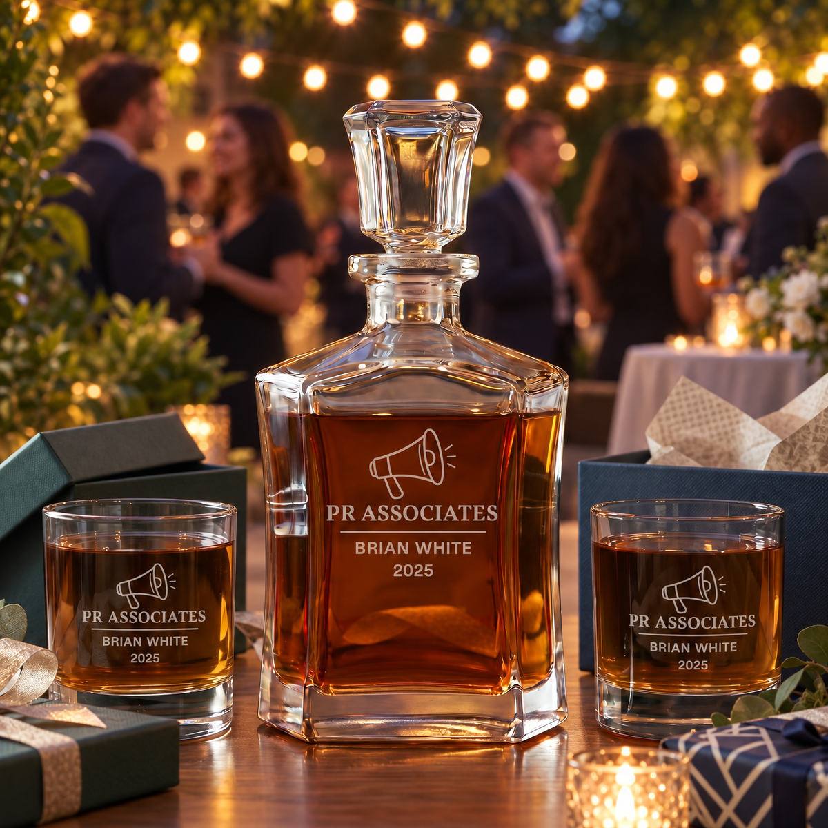Human Resources Company Gifts – Slick Decanter Set with 2 Glasses, 9 Whiskey Stones & Wooden Box – image 10