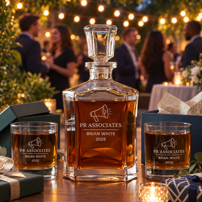 Human Resources Company Gifts – Slick Decanter Set with 2 Glasses, 9 Whiskey Stones & Wooden Box – image 10