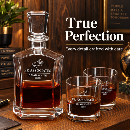 Human Resources Company Gifts – Slick Decanter Set with 2 Glasses, 9 Whiskey Stones & Wooden Box – image 12
