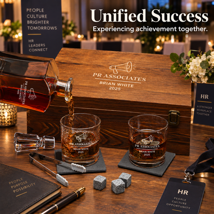Human Resources Company Gifts – Slick Decanter Set with 2 Glasses, 9 Whiskey Stones & Wooden Box – image 14