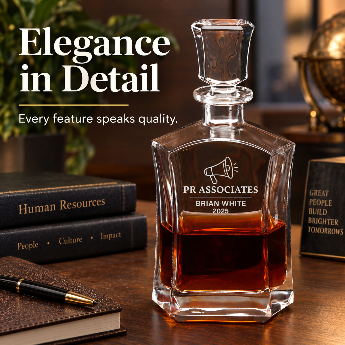 Human Resources Company Gifts – Slick Decanter Set with 2 Glasses, 9 Whiskey Stones & Wooden Box product image