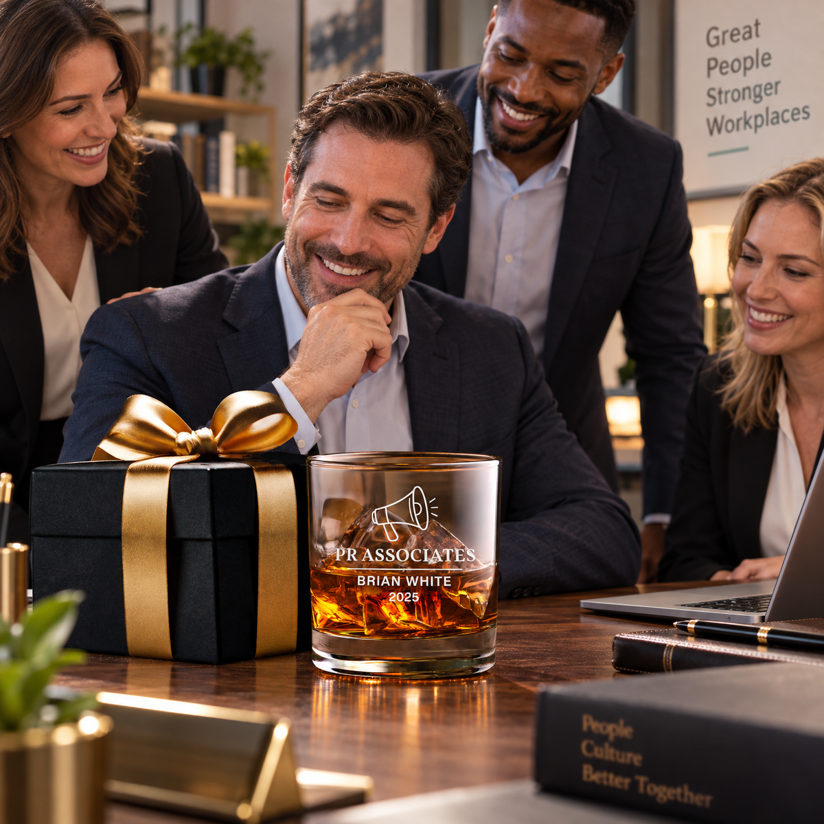 Human Resources Company Gifts – Slick Decanter Set with 2 Glasses, 9 Whiskey Stones & Wooden Box product image