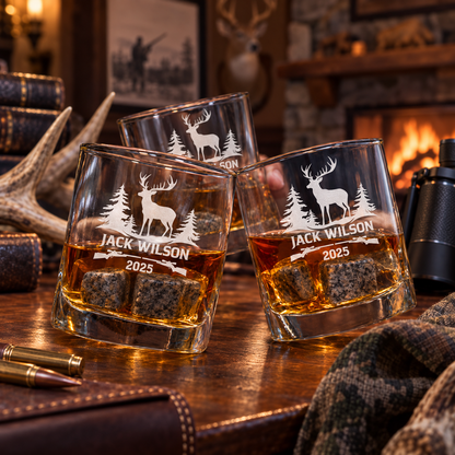 Gift for Hunters – Slick Decanter Set with 2 Glasses, 9 Whiskey Stones & Wooden Box – image 08