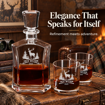 Gift for Hunters – Slick Decanter Set with 2 Glasses, 9 Whiskey Stones & Wooden Box – image 12