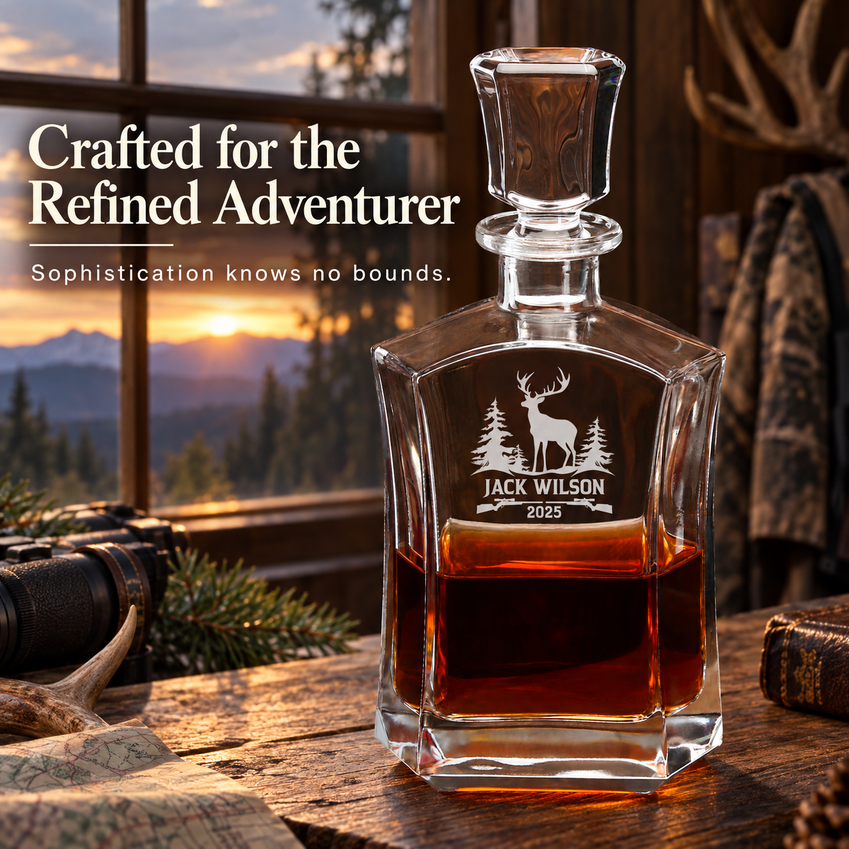 Gift for Hunters – Slick Decanter Set with 2 Glasses, 9 Whiskey Stones & Wooden Box – image 18
