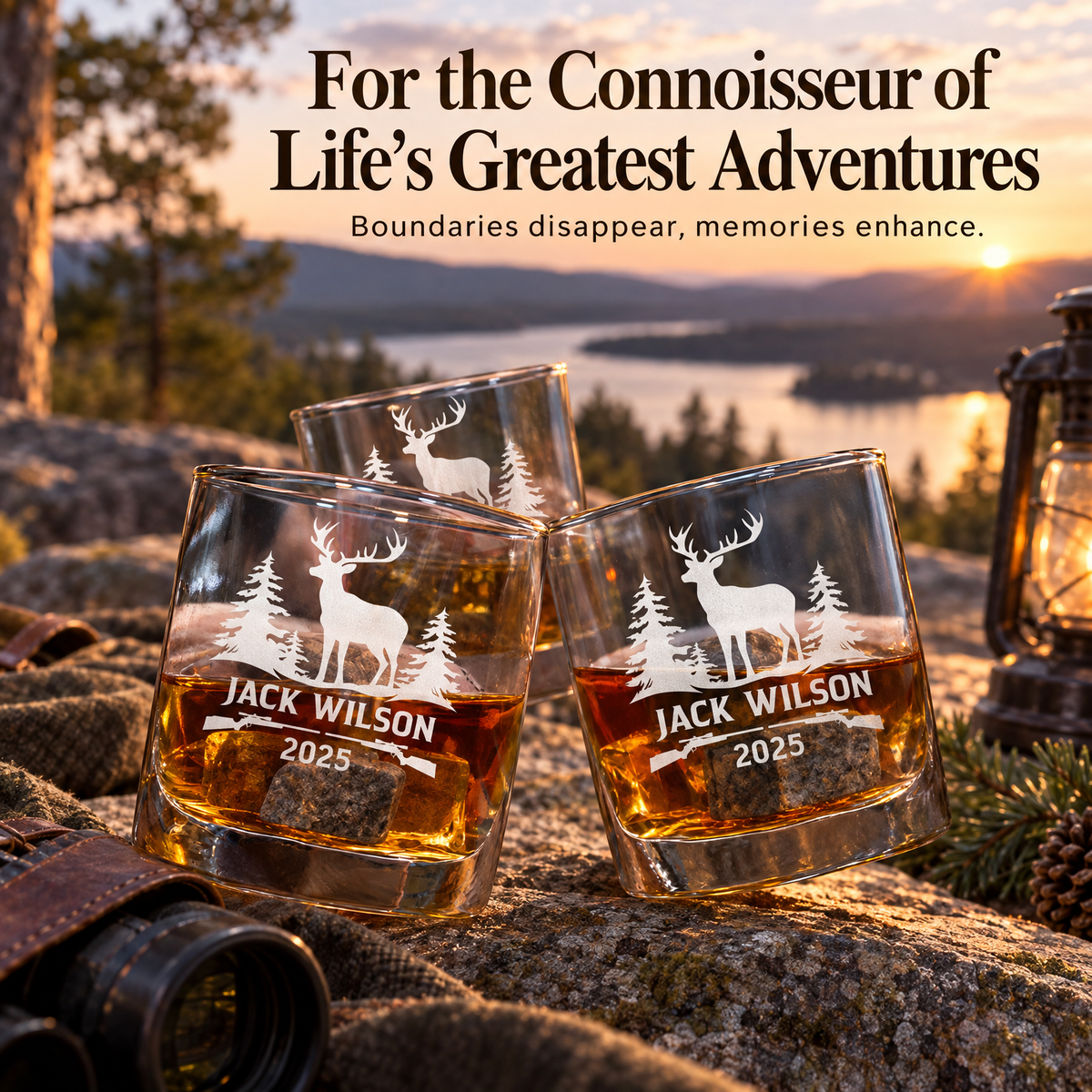 Gift for Hunters – Slick Decanter Set with 2 Glasses, 9 Whiskey Stones & Wooden Box – image 20