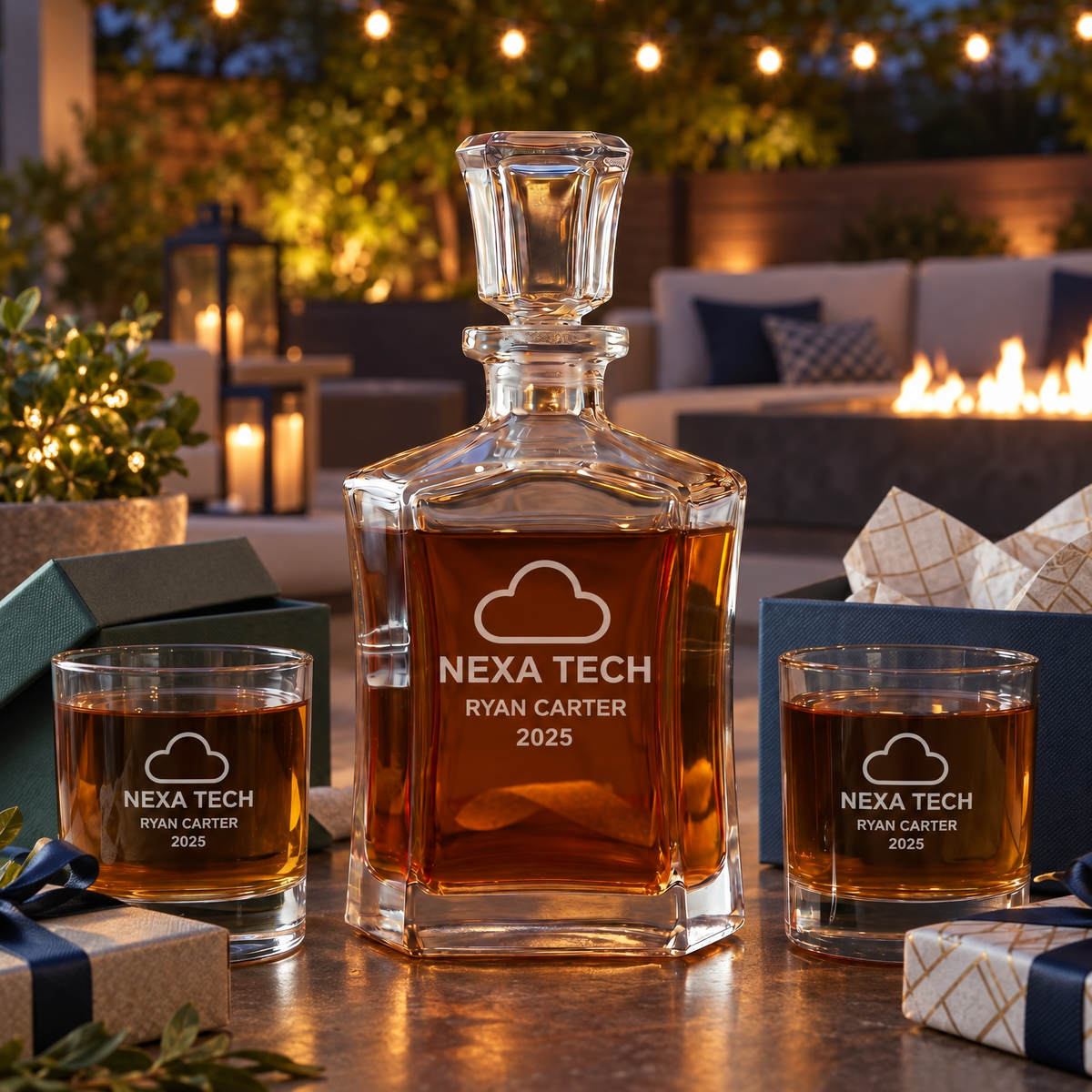 Technology Company Gifts – Slick Decanter Set with 2 Glasses, 9 Whiskey Stones & Wooden Box product image