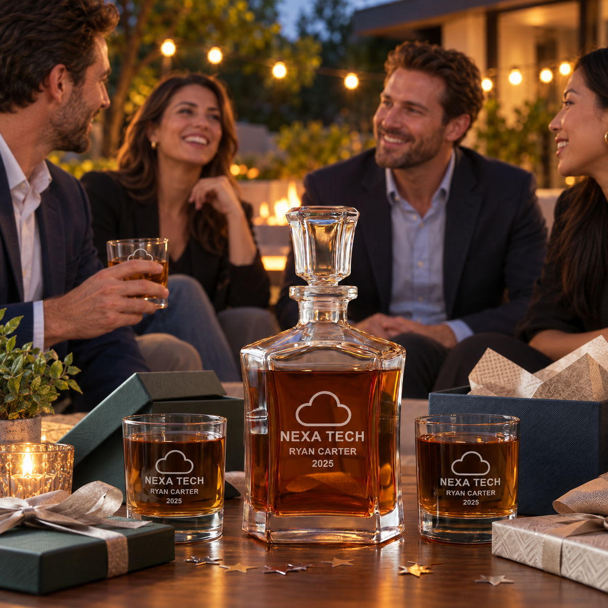 Technology Company Gifts – Slick Decanter Set with 2 Glasses, 9 Whiskey Stones & Wooden Box – image 17