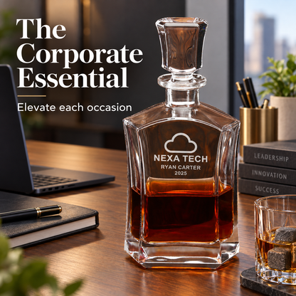 Technology Company Gifts – Slick Decanter Set with 2 Glasses, 9 Whiskey Stones & Wooden Box – image 18