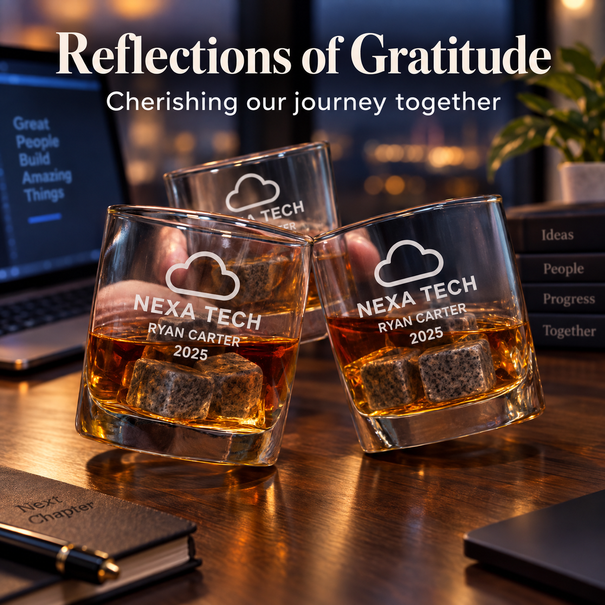Technology Company Gifts – Slick Decanter Set with 2 Glasses, 9 Whiskey Stones & Wooden Box product image