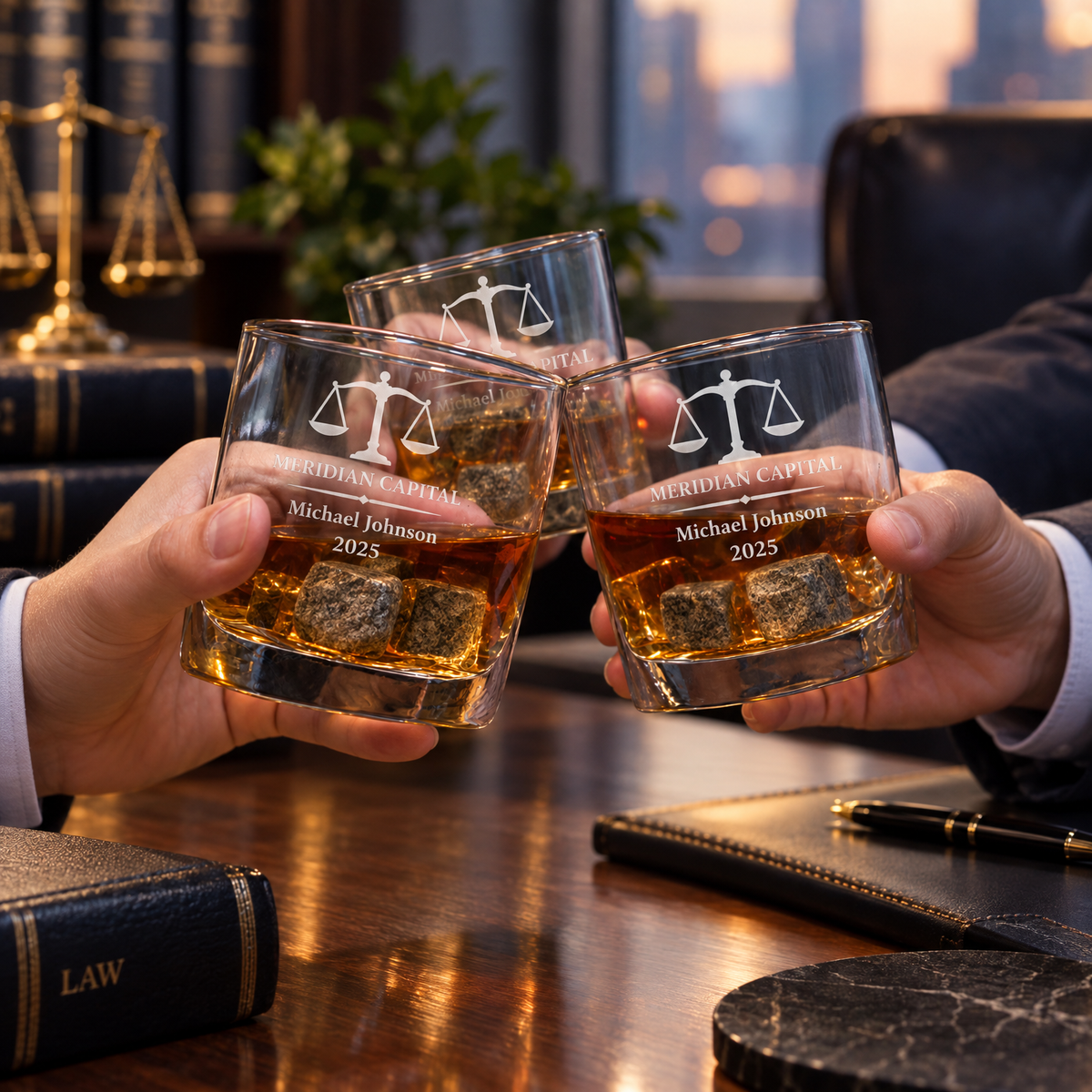 Legal Company Gifts – Slick Decanter Set with 2 Glasses, 9 Whiskey Stones & Wooden Box – image 08