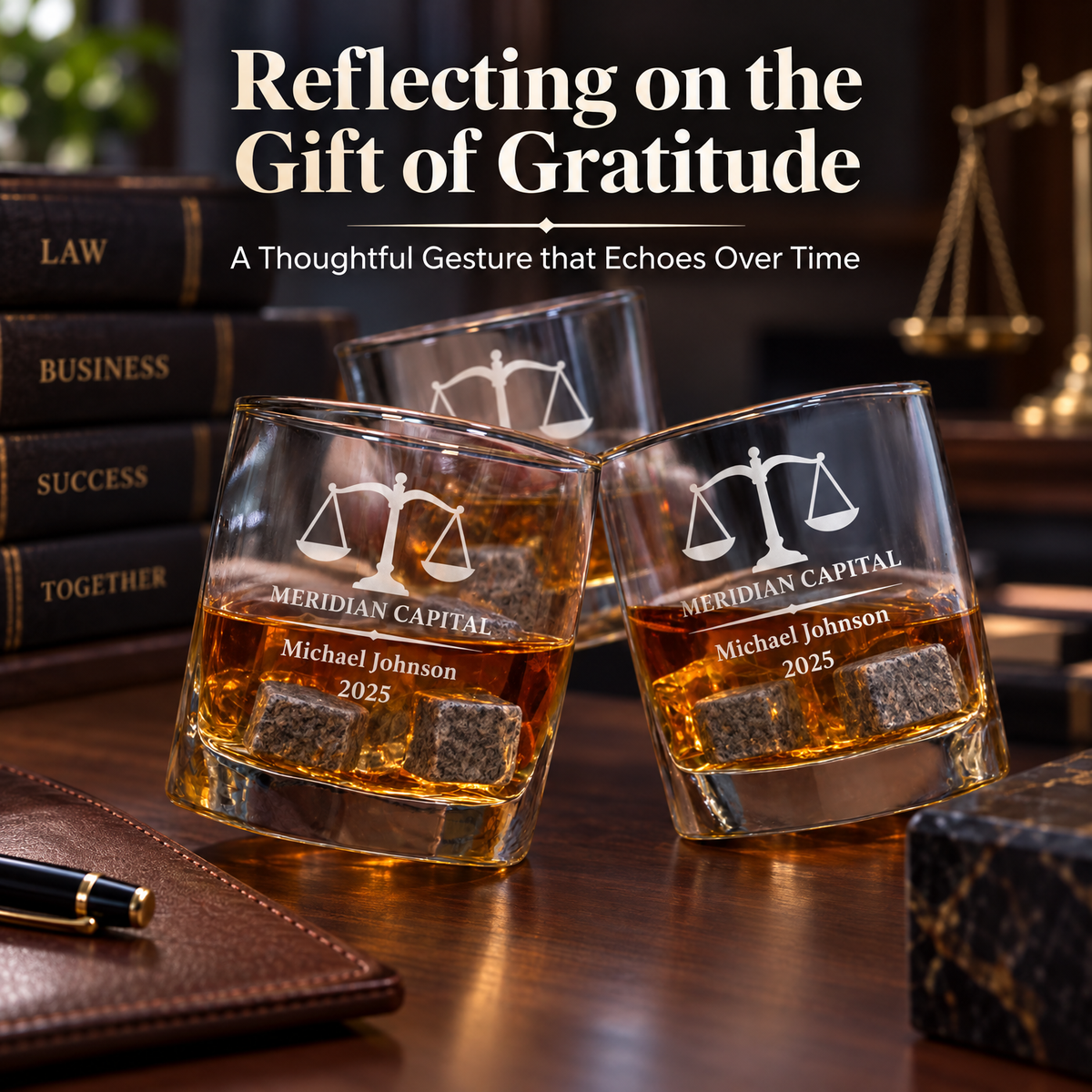 Legal Company Gifts – Slick Decanter Set with 2 Glasses, 9 Whiskey Stones & Wooden Box product image